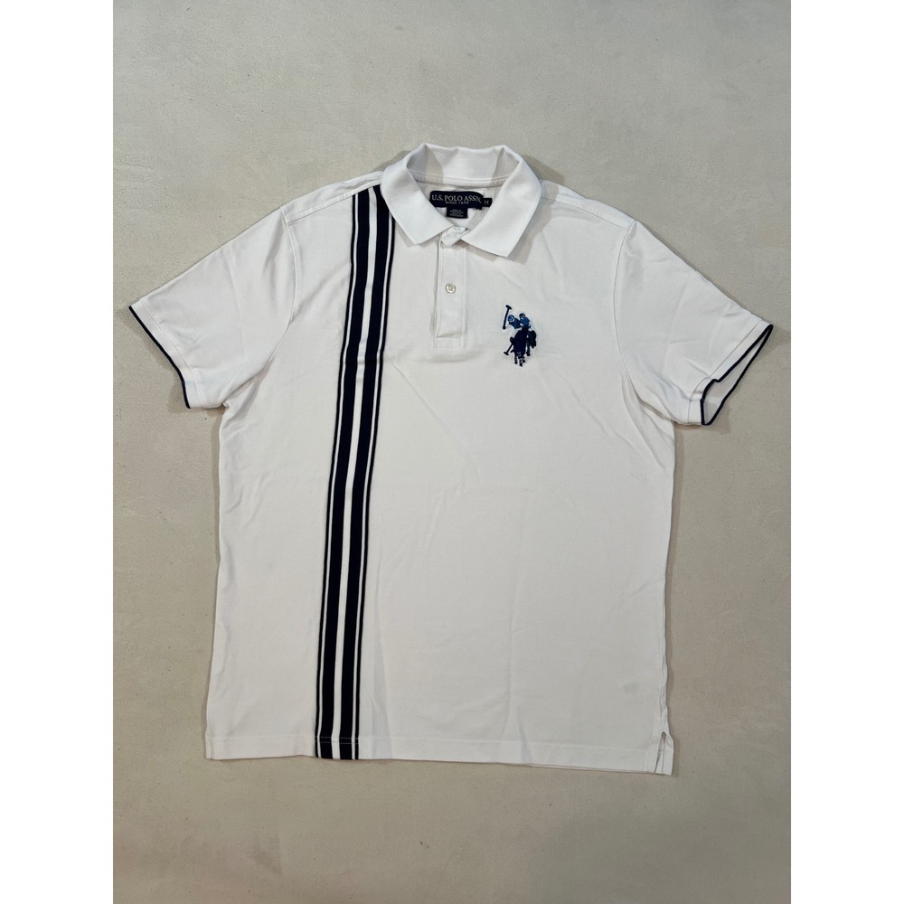 US Polo Assn Mens White Short Sleeve Racing Stripe Polo Shirt Size M 11D2233O